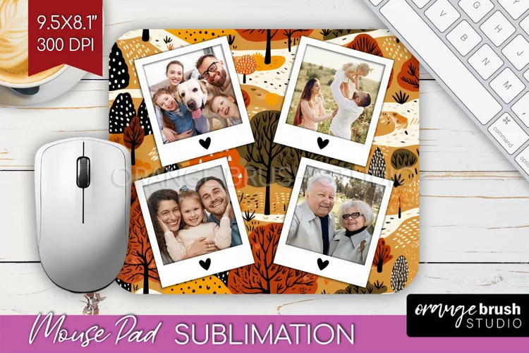 Autumn Photo Frame Mouse Pad Sublimation, Add Your Picture