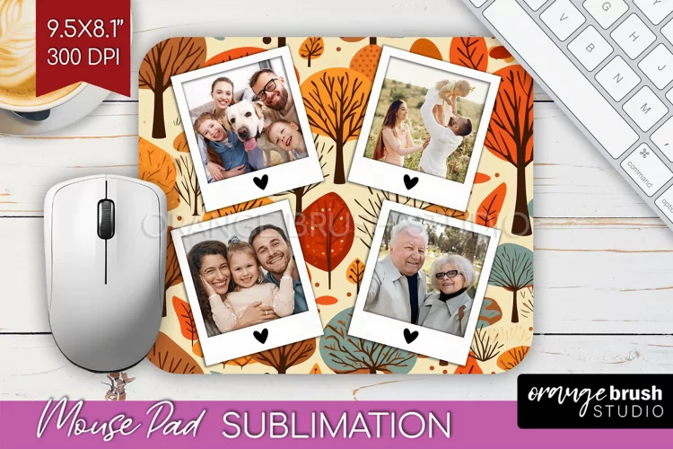 Autumn Photo Frame Mouse Pad Sublimation, Add Your Picture