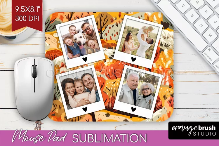 Autumn Photo Frame Mouse Pad Sublimation, Add Your Picture