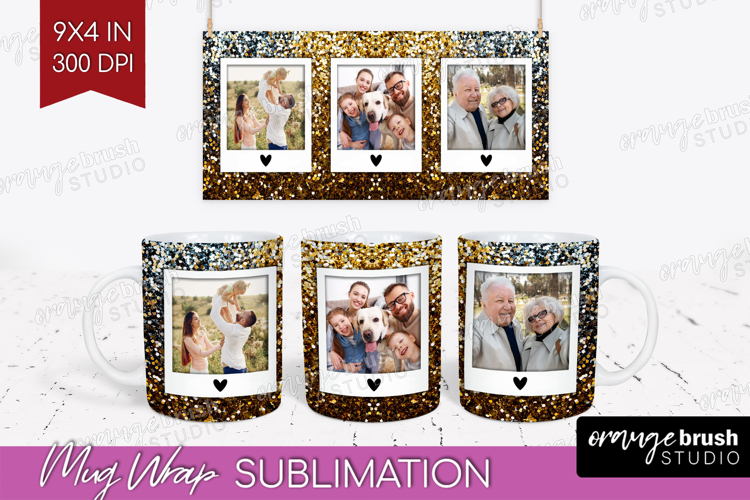 Glitter Photo Mug Wrap PNG - Sparkle Picture Frame Mug