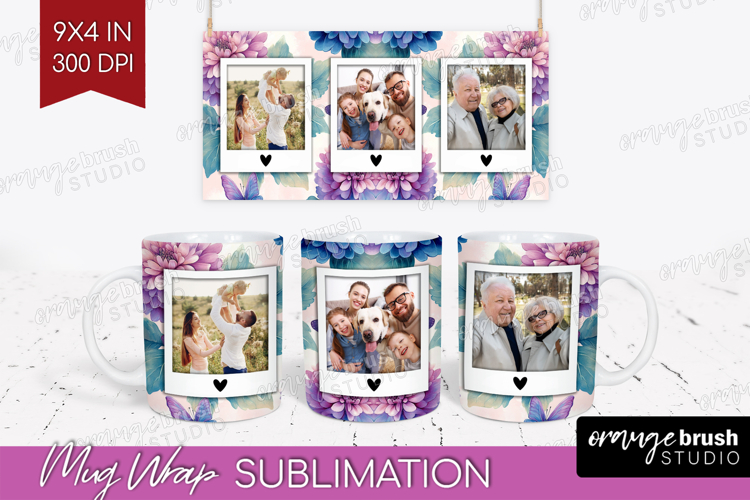 Floral Photo Mug Wrap PNG - Sping Flowers Picture Frame Mug
