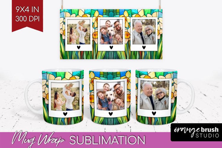 Stained Glass Photo Mug Wrap PNG - Flowers Picture Frame Mug