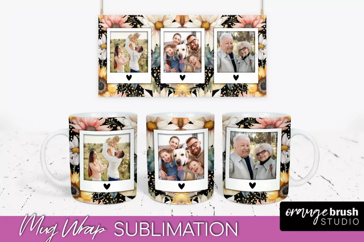 Add Your Photo Mug Wrap -Floral Mug Sublimation Design