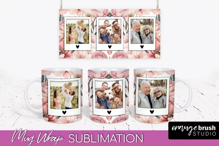 Add Your Photo Mug Wrap -Floral Mug Sublimation Design