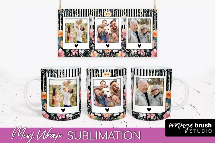 Add Your Photo Mug Wrap -Floral Mug Sublimation Design