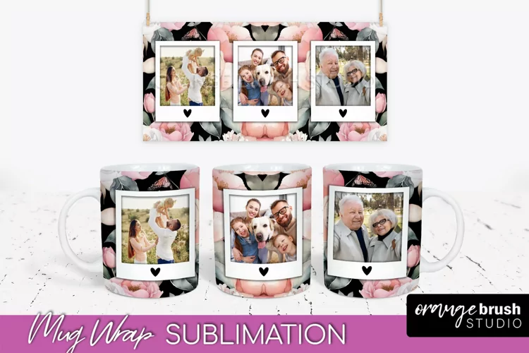 Add Your Photo Mug Wrap -Floral Mug Sublimation Design
