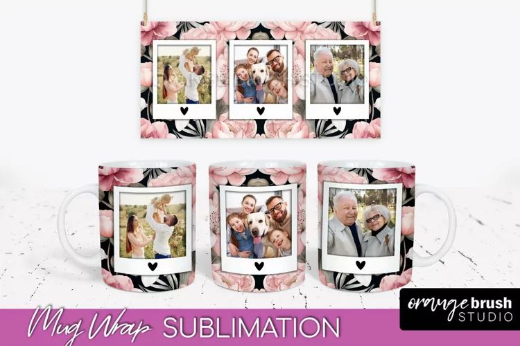 Add Your Photo Mug Wrap -Floral Mug Sublimation Design