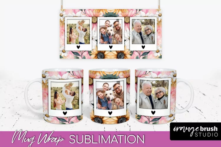 Add Your Photo Mug Wrap -Floral Mug Sublimation Design