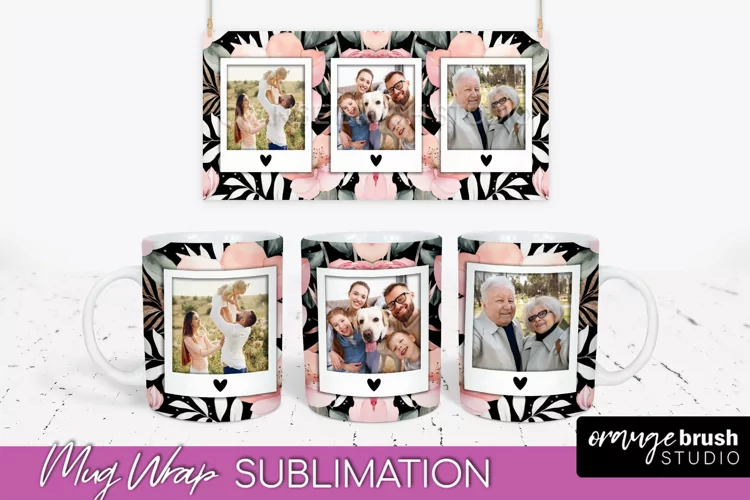 Add Your Photo Mug Wrap -Floral Mug Sublimation Design
