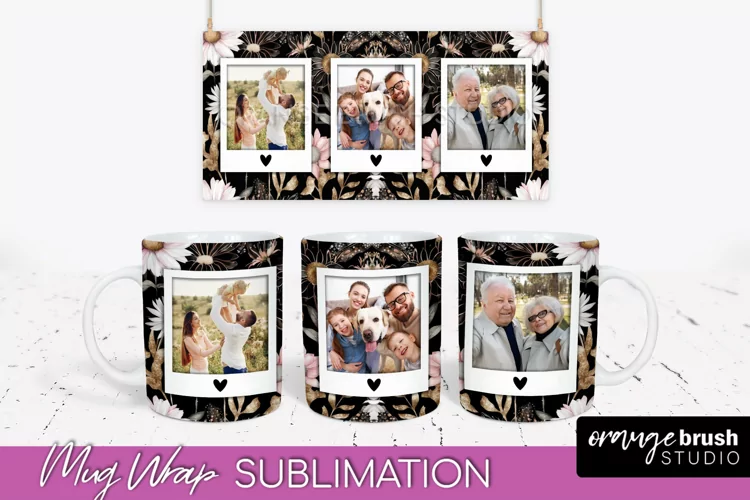Add Your Photo Mug Wrap -Floral Mug Sublimation Design