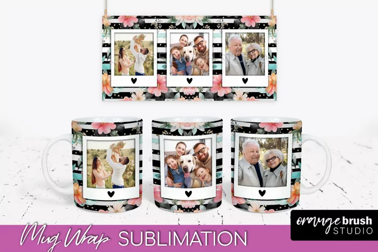 Add Your Photo Mug Wrap -Floral Mug Sublimation Design