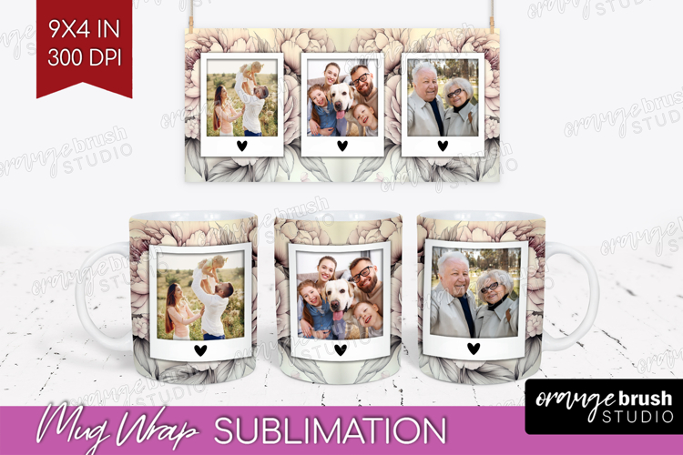 Floral Photo Mug Wrap PNG - Peony Flower Picture Frame Mug