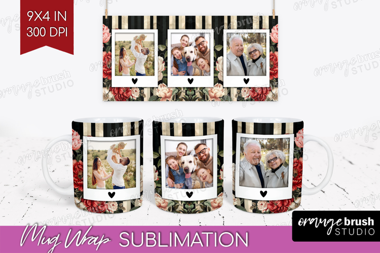 Floral Photo Mug Wrap PNG - Peony Flower Picture Frame Mug