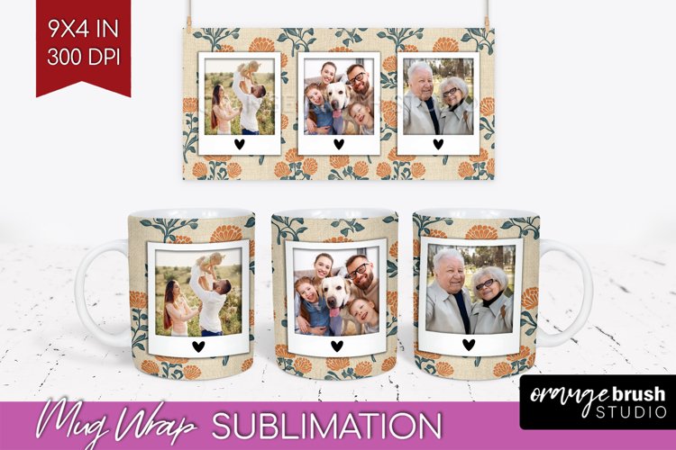 Flowers Photo Mug Wrap PNG - Vintage Floral Picture Frame