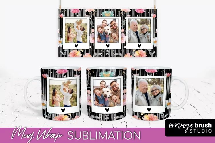 Add Your Photo Mug Wrap -Floral Mug Sublimation Design