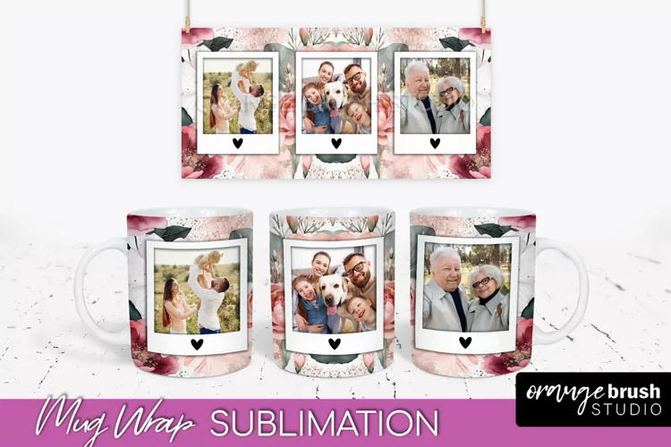 Add Your Photo Mug Wrap -Floral Mug Sublimation Design