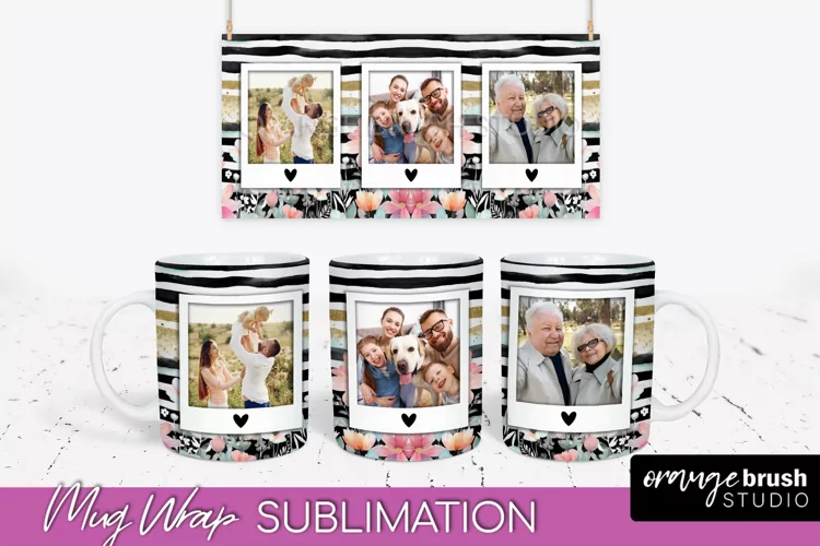 Add Your Photo Mug Wrap -Floral Mug Sublimation Design