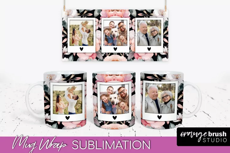 Add Your Photo Mug Wrap -Floral Mug Sublimation Design
