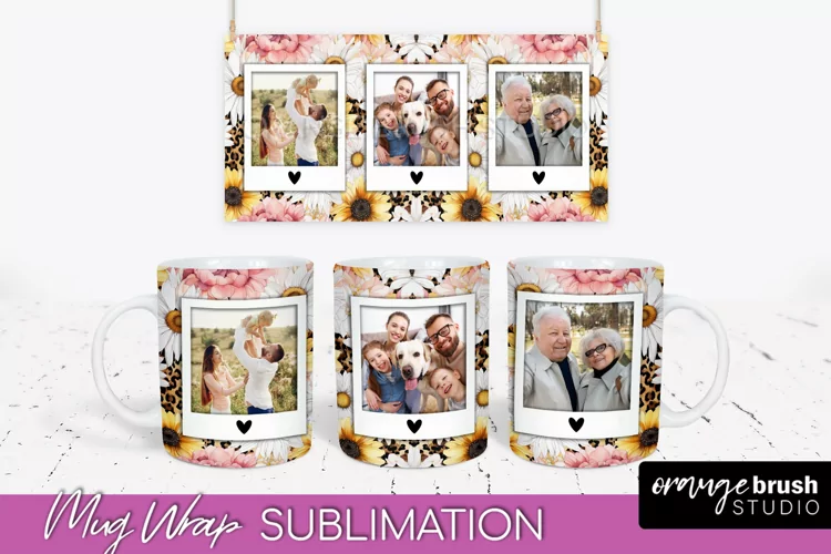 Add Your Photo Mug Wrap -Floral Mug Sublimation Design