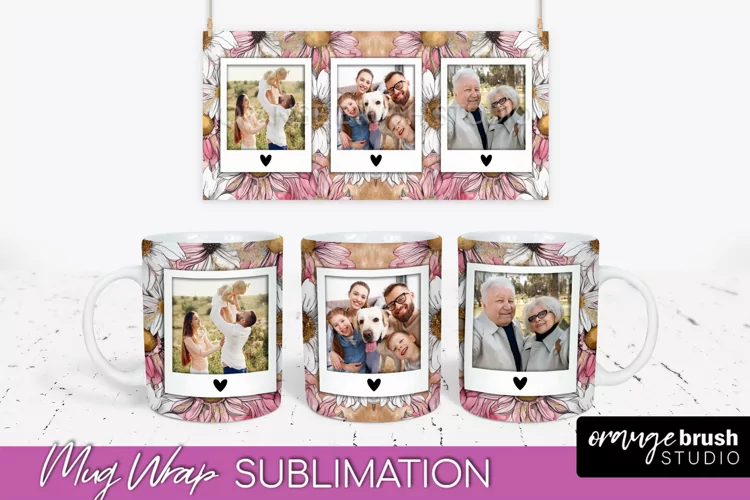 Add Your Photo Mug Wrap -Floral Mug Sublimation Design