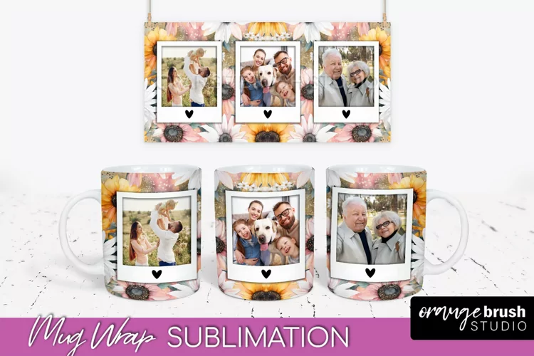 Add Your Photo Mug Wrap -Floral Mug Sublimation Design