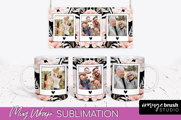 Add Your Photo Mug Wrap -Floral Mug Sublimation Design