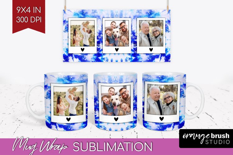 Winter Photo Frame Mug Wrap - Tie Dye Mug Sublimation example image 1
