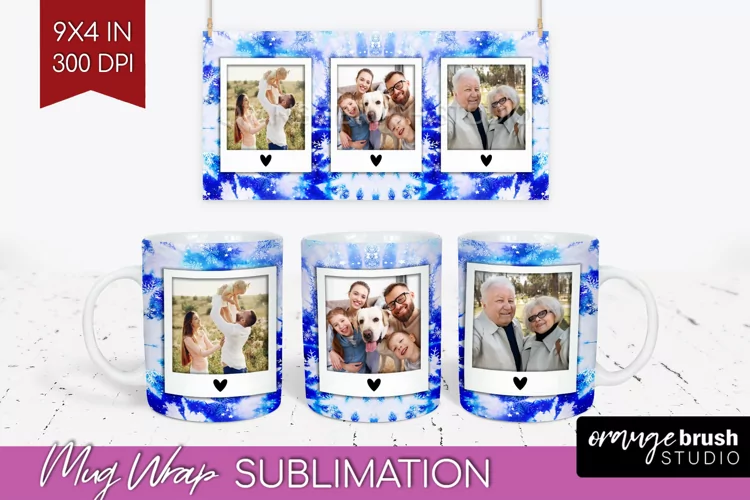 Winter Photo Frame Mug Wrap - Tie Dye Mug Sublimation