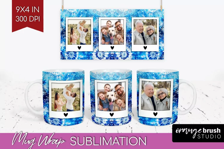 Winter Photo Frame Mug Wrap - Tie Dye Mug Sublimation