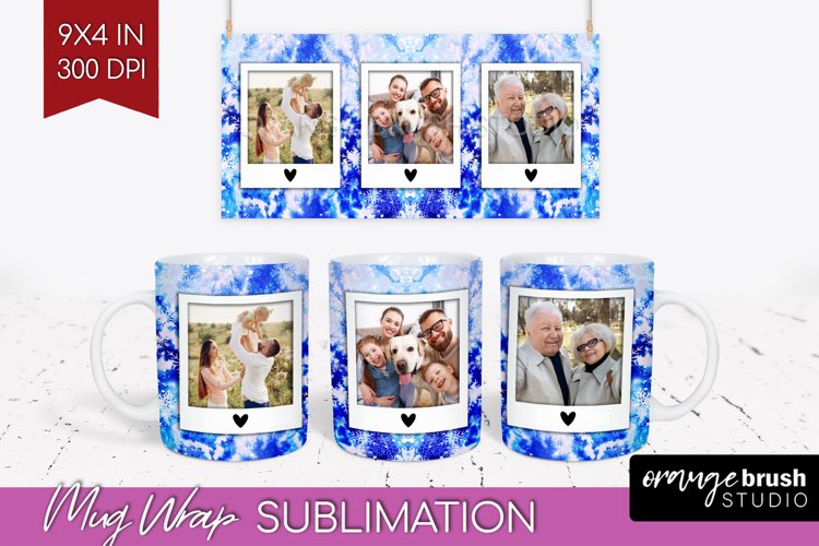 Winter Photo Frame Mug Wrap - Tie Dye Mug Sublimation example image 1
