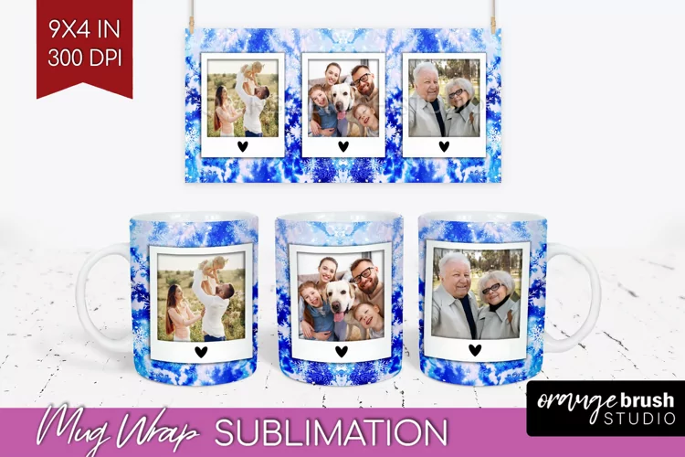 Winter Photo Frame Mug Wrap - Tie Dye Mug Sublimation