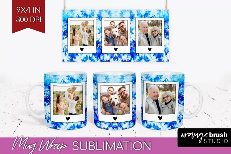 Winter Photo Frame Mug Wrap - Tie Dye Mug Sublimation