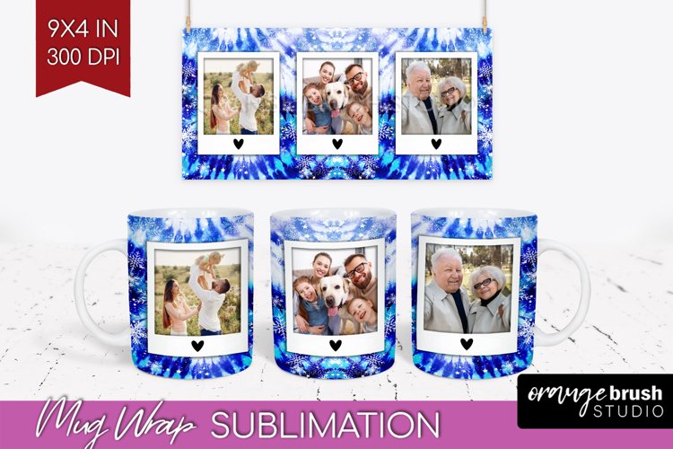 Winter Photo Frame Mug Wrap - Tie Dye Mug Sublimation example image 1