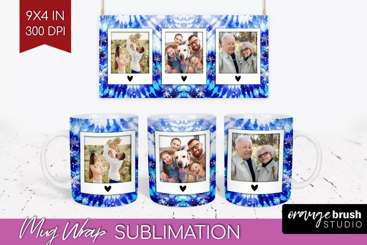 Winter Photo Frame Mug Wrap - Tie Dye Mug Sublimation