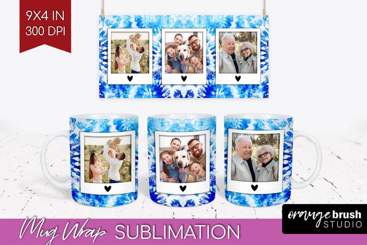 Winter Photo Frame Mug Wrap - Tie Dye Mug Sublimation example image 1