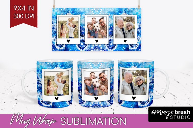 Winter Photo Frame Mug Wrap - Tie Dye Mug Sublimation example image 1