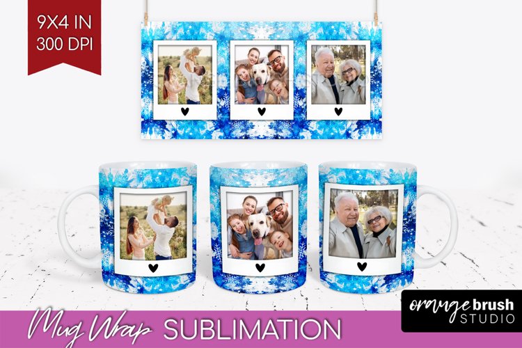 Winter Photo Frame Mug Wrap - Tie Dye Mug Sublimation example image 1