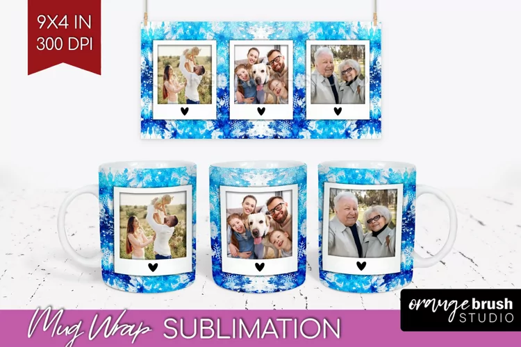 Winter Photo Frame Mug Wrap - Tie Dye Mug Sublimation