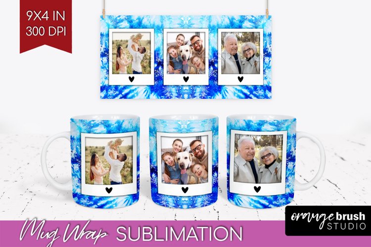 Winter Photo Frame Mug Wrap - Tie Dye Mug Sublimation example image 1