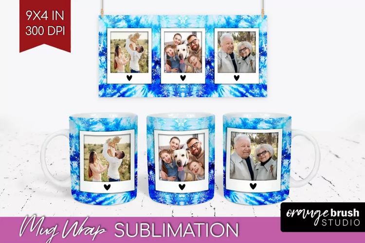 Winter Photo Frame Mug Wrap - Tie Dye Mug Sublimation