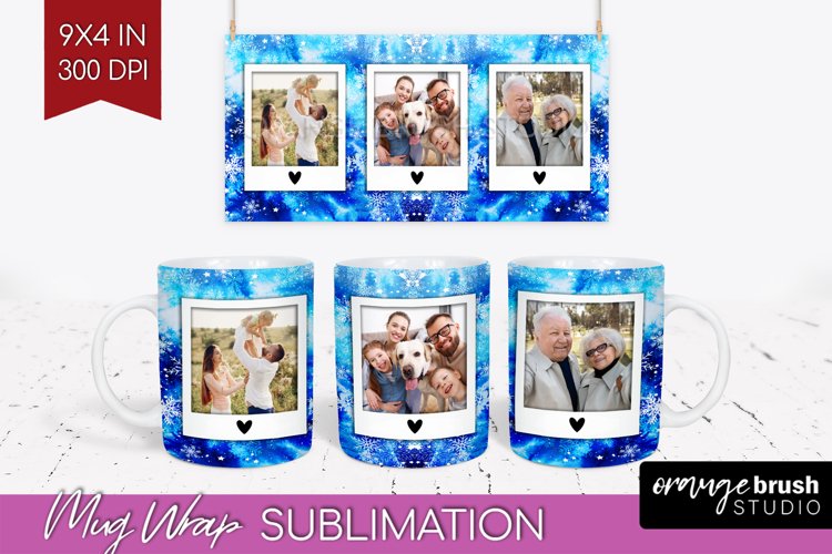 Winter Photo Frame Mug Wrap - Tie Dye Mug Sublimation example image 1