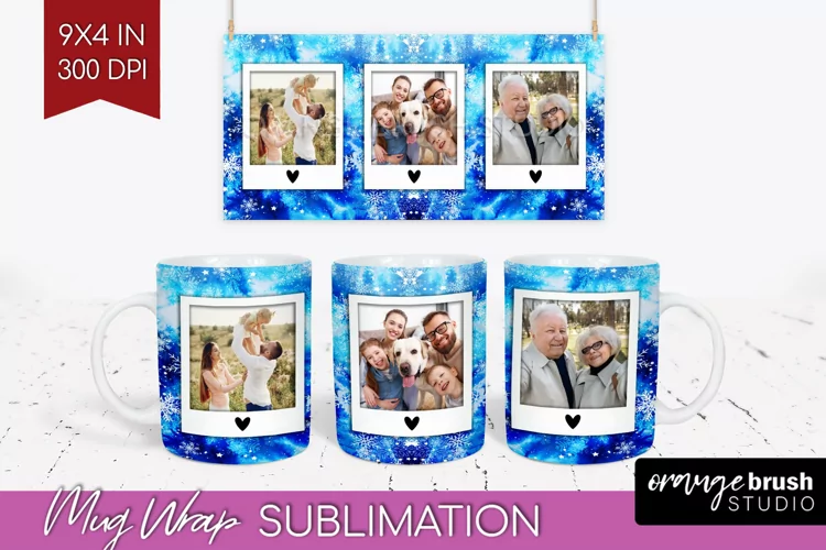 Winter Photo Frame Mug Wrap - Tie Dye Mug Sublimation