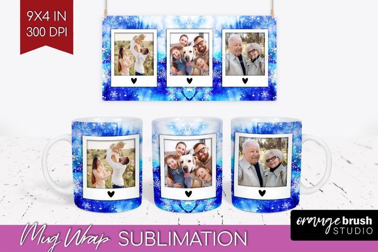 Winter Photo Frame Mug Wrap - Tie Dye Mug Sublimation example image 1