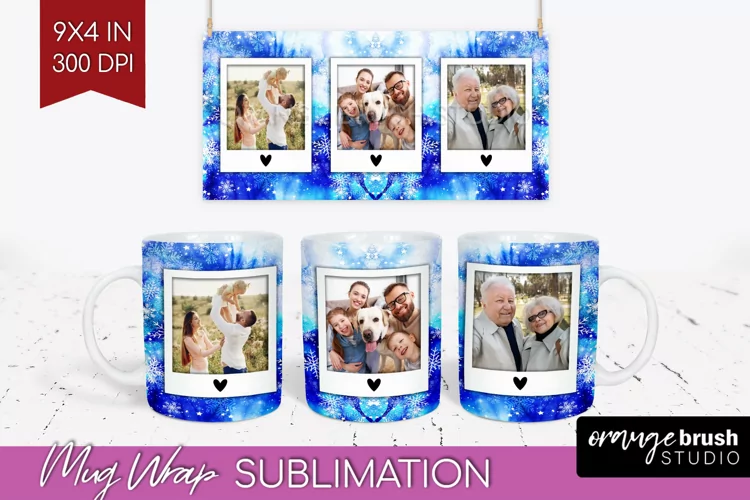 Winter Photo Frame Mug Wrap - Tie Dye Mug Sublimation