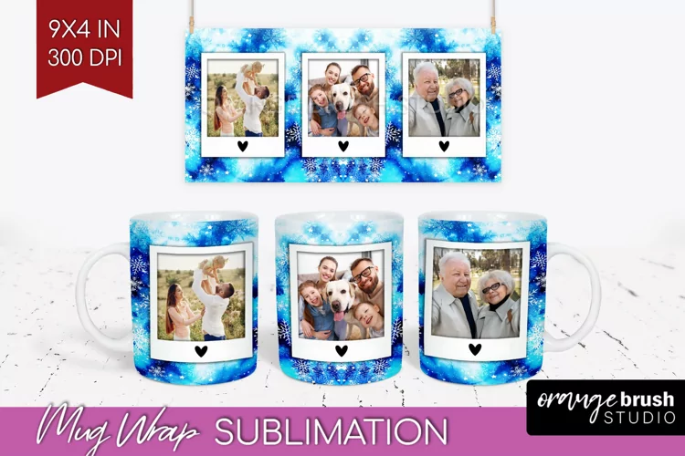 Winter Photo Frame Mug Wrap - Tie Dye Mug Sublimation