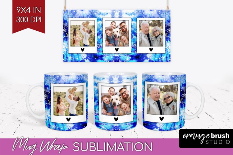 Winter Photo Frame Mug Wrap - Tie Dye Mug Sublimation example image 1