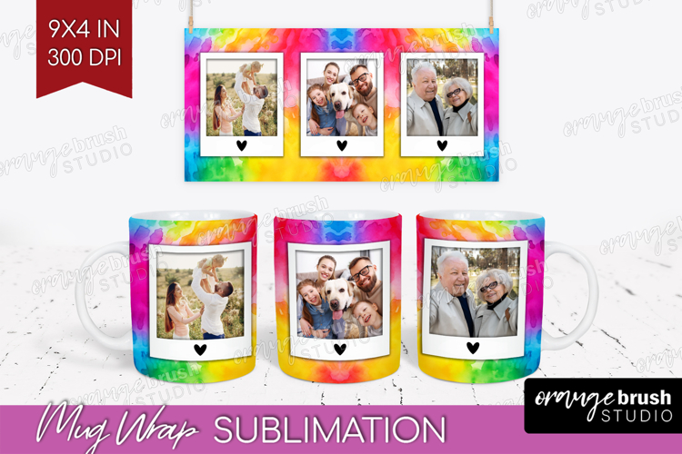 Tie Dye Photo Mug Wrap PNG - Rainbow Picture Frame Mug