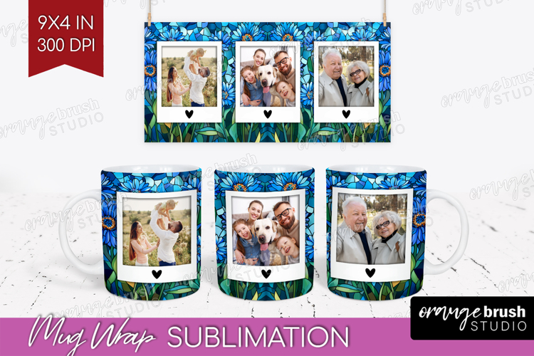 Stained Glass Photo Mug Wrap PNG - Flowers Picture Frame Mug example image 1