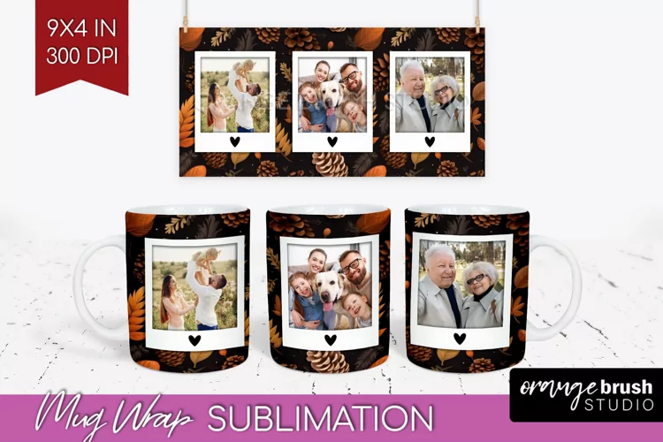 Fall Photo Frame Mug Wrap - Autumn Mug Sublimation