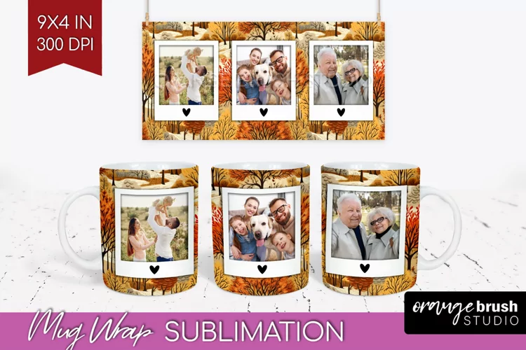 Fall Photo Frame Mug Wrap - Autumn Mug Sublimation